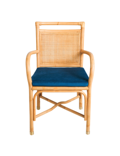 Rattan table armchair Riviera collection blue velvet cushion front view