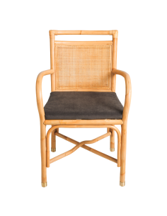 Rattan table armchair Riviera collection brown velvet cushion front view