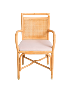 Rattan table armchair Riviera collection pink velvet cushion front view