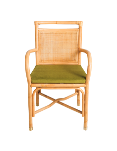 Rattan table armchair, Riviera collection, green velvet cushion, front view
