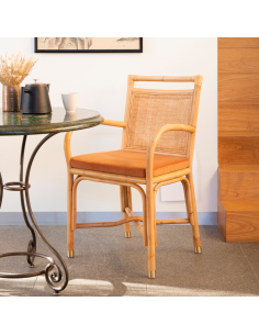 Rattan table armchair Riviera collection ochre velvet cushion front viewa 2