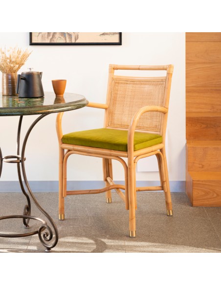 Ambiance rattan table armchair Riviera collection green velvet cushion