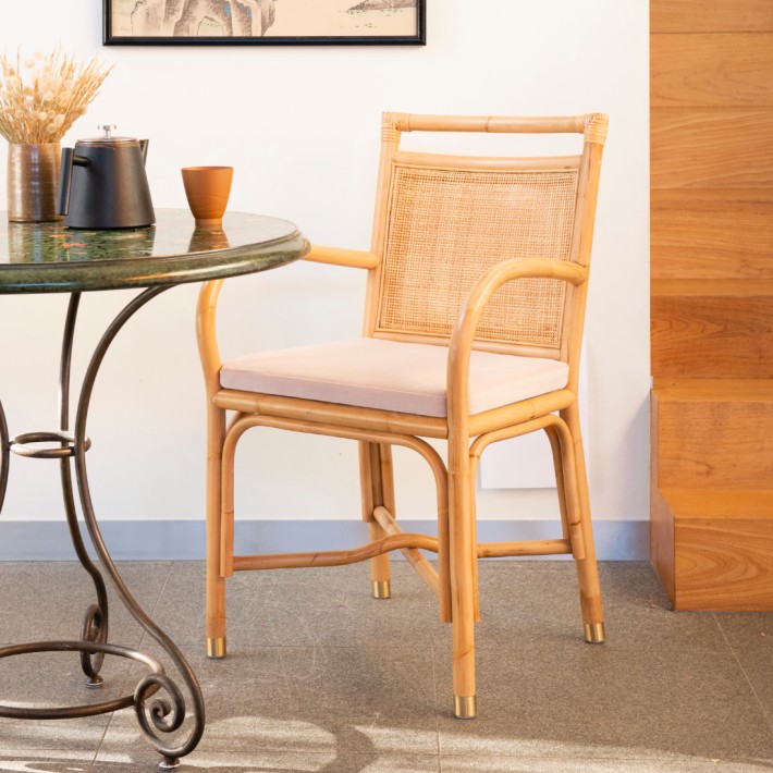 Ambiance rattan table armchair Riviera collection pink velvet cushion