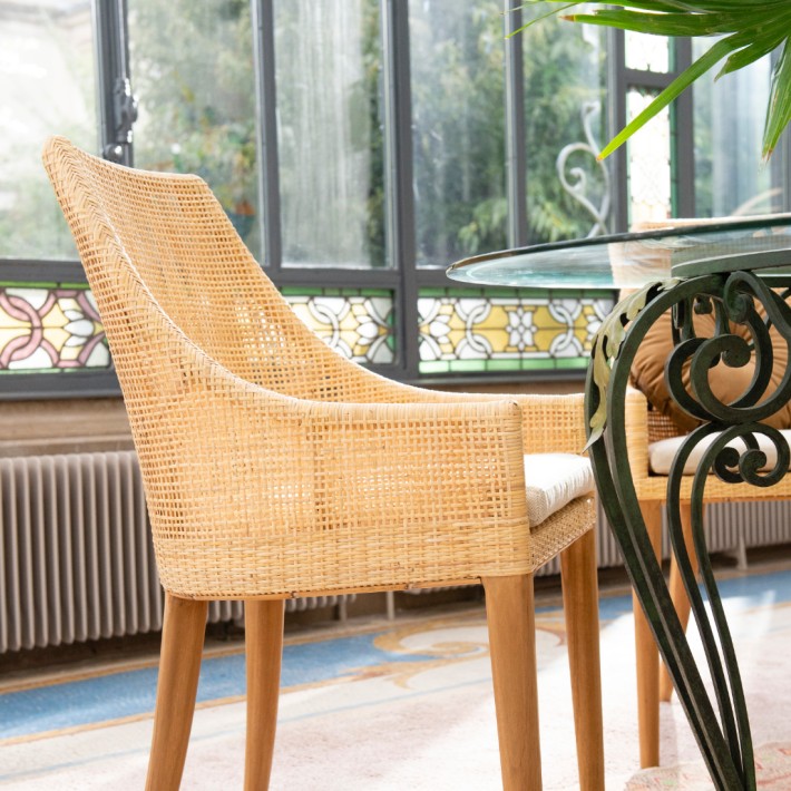 Ambiance table armchair in rattan cane Saïgon collection rofil view