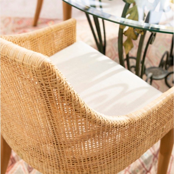 Zoom coussin fauteuil de table en rotin tressé collection Saïgon