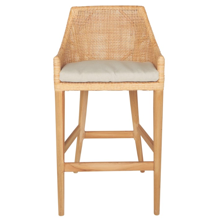 Rattan bar stool with cushion Saigon collection by kok maison front view