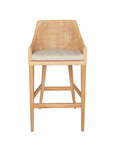 Rattan bar stool with cushion Saigon collection by kok maison front view