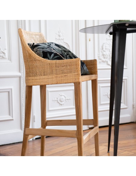 Tabouret de bar rotin collection Saïgon ambiance vue de profil