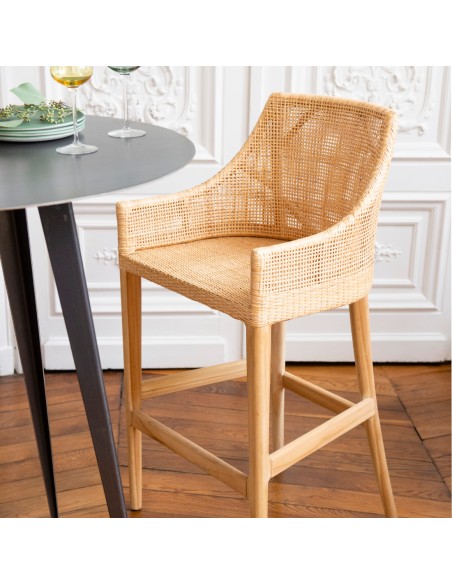 Zoom assise tabouret de bar en rotin collection Saïgon par Kok maison