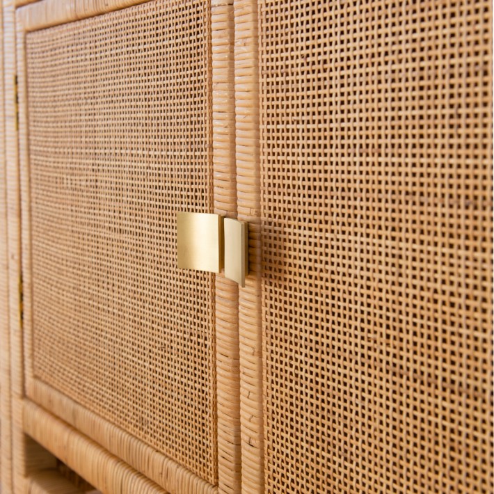 Zoom poignets buffet deux portes en rotin collection Saïgon
