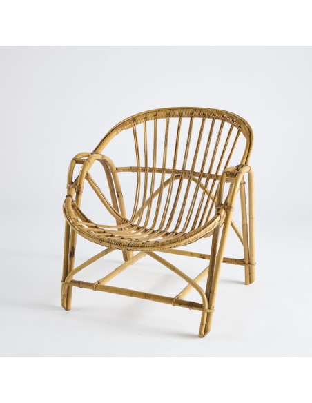 Double armrest rattan coquille armchair - authentic vintage item 001