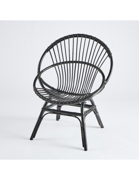 Original black lacquered rattan coquille armchair PU015