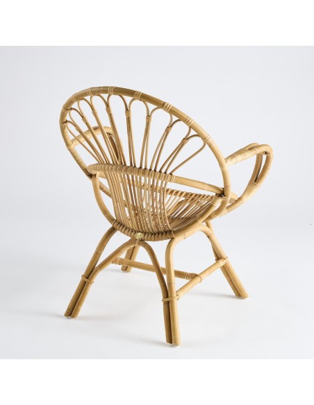 Vintage rattan coquille armchair with armrests PU017
