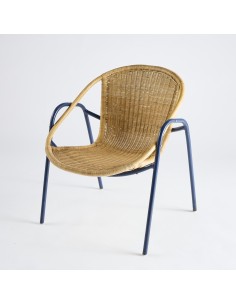 Fauteuil coquille Vintage  métal rotin PU020