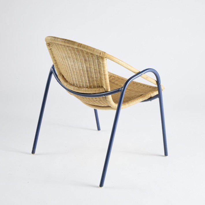 Vintage metal rattan coquille armchair PU020