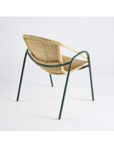 Fauteuil coquille Vintage métal vert + rotin PU019 2