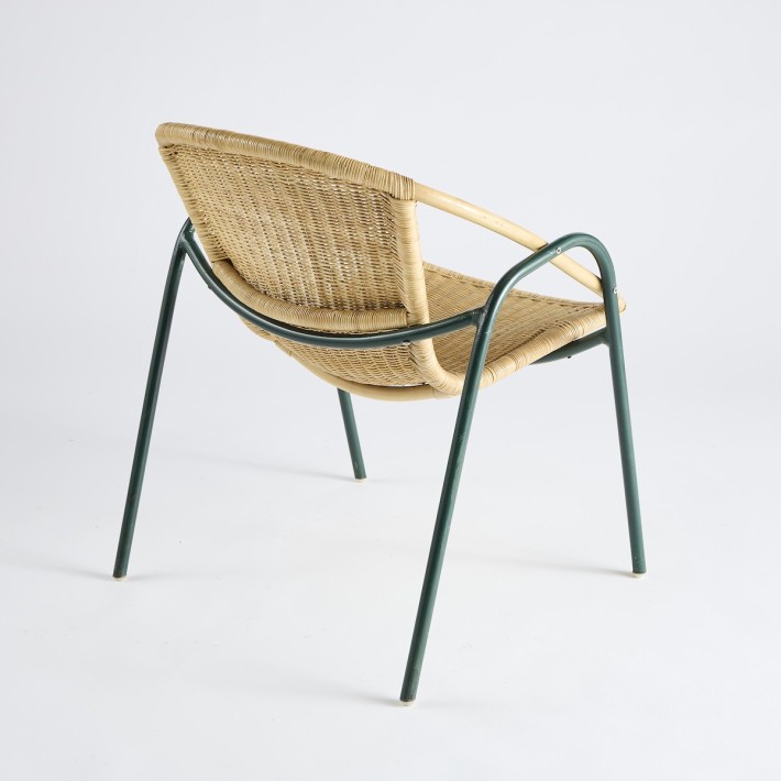 Fauteuil coquille Vintage  métal vert +  rotin PU021