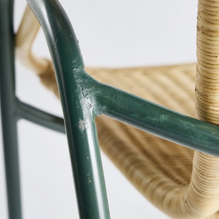 Fauteuil coquille Vintage  métal vert +  rotin PU021