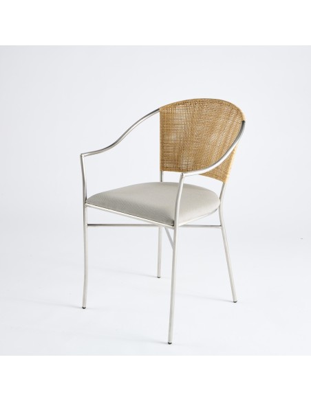 Fauteuil structure métal et tressage rotin - modèle d'époque 022