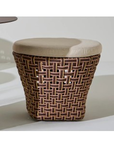 Outdoor pouffe in braided rope on aluminium stand TALI