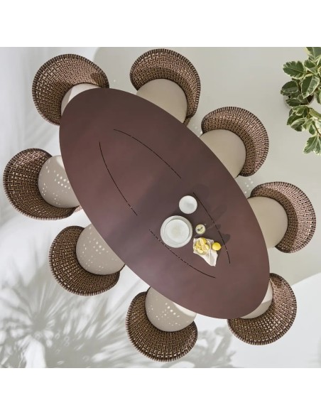 Top view TALI oval outdoor dining table with table armchair Top view TALI oval outdoor dining table with table armchair