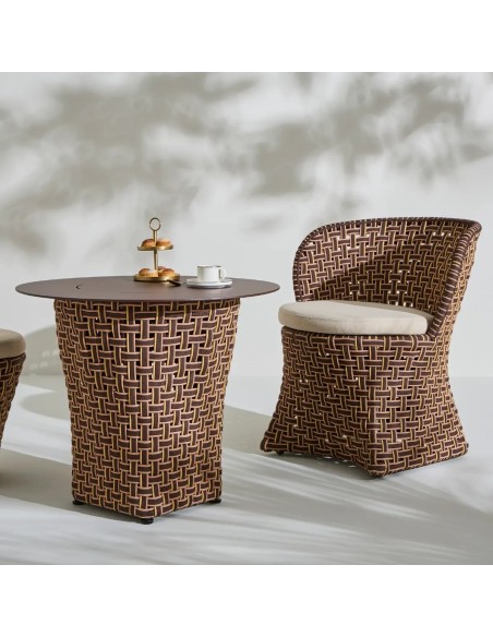 Petite table de repas extérieure ronde avec fauteuil de table TALI