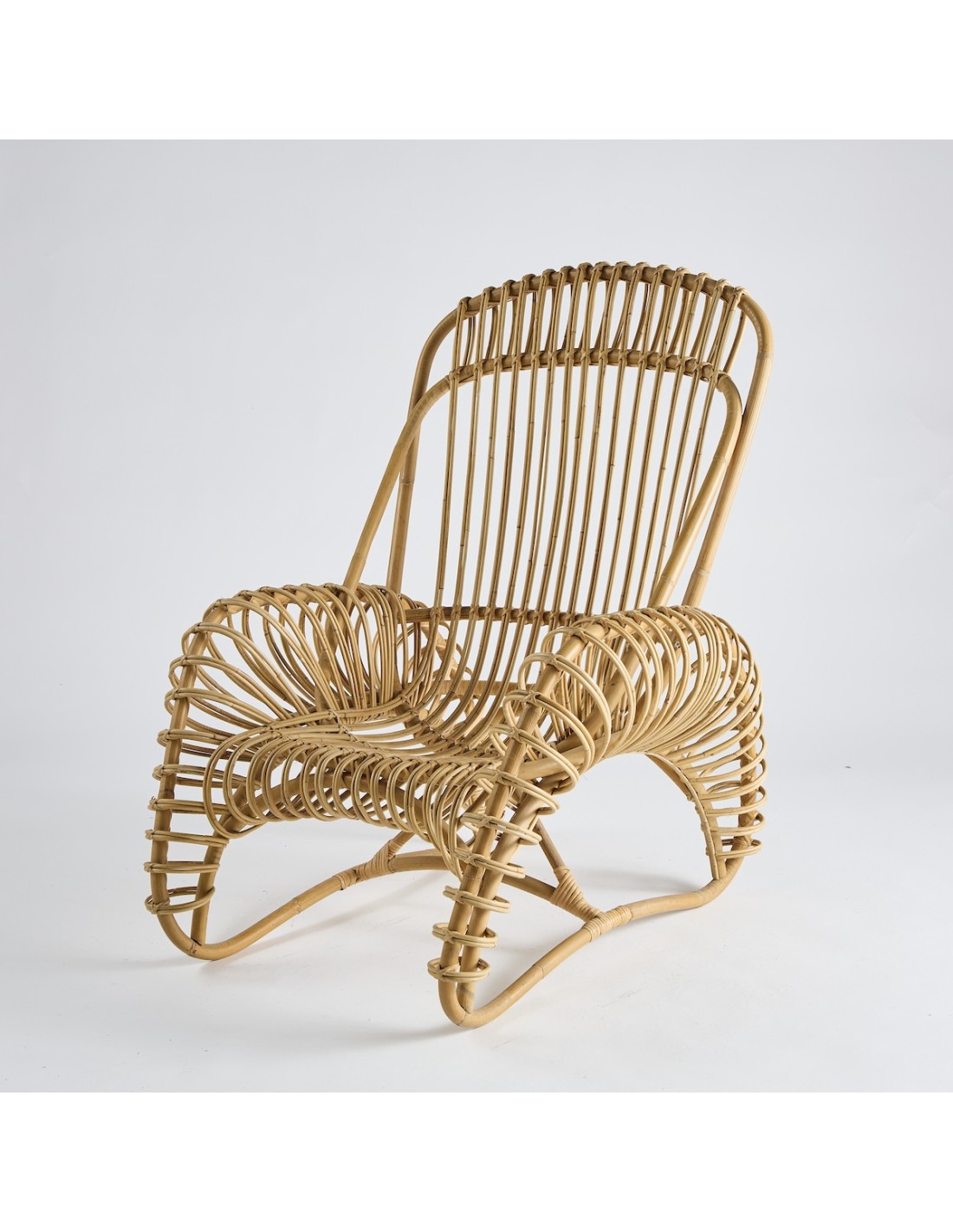 Boucle armchair in natural rattan - vintage 037