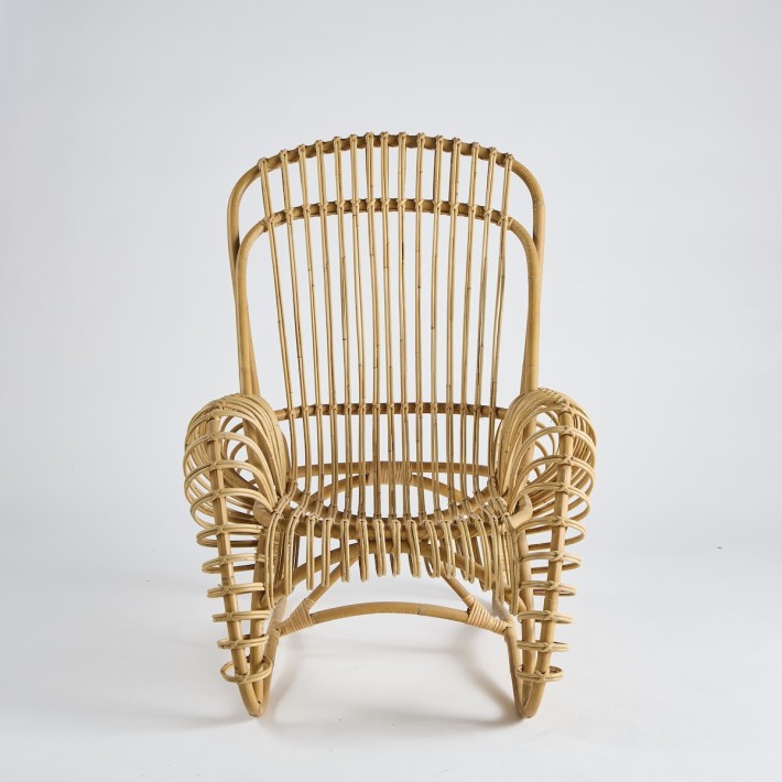 Boucle armchair in natural rattan - vintage 037