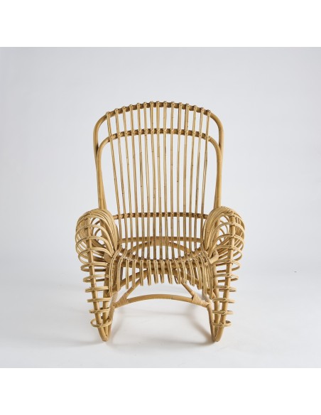 Boucle armchair in natural rattan - vintage 037