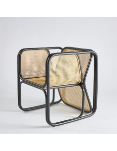 Black rattan armchair with wickerwork PU038