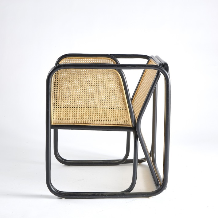 Fauteuil canné rotin laqué noir - piece unique 038