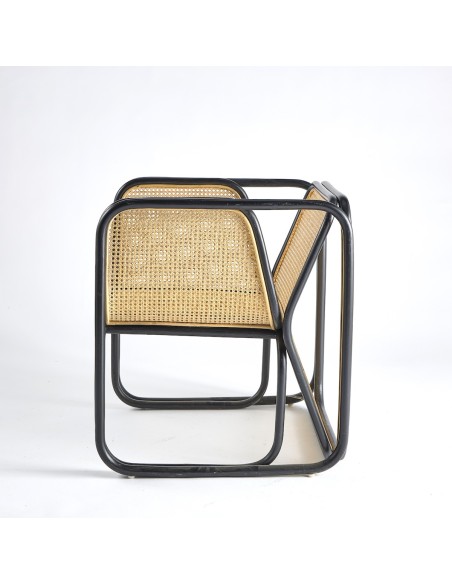 Fauteuil canné rotin laqué noir - piece unique 038