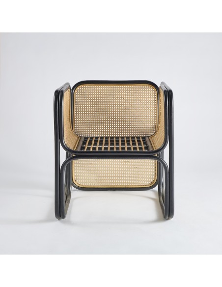Fauteuil canné rotin laqué noir - piece unique 038