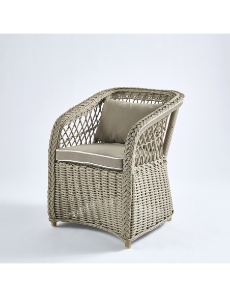 Beige lacquered rattan armchair with cushion PU039