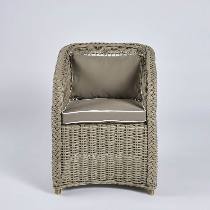 Fauteuil tressé rotin laqué beige - avec coussin déhoussable 039