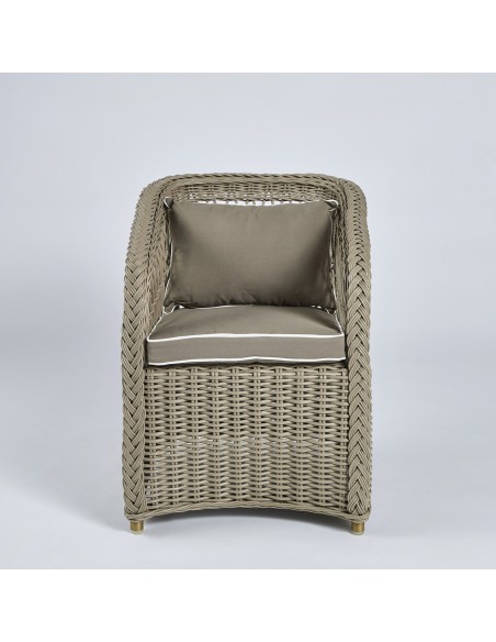 Fauteuil tressé rotin laqué beige - avec coussin déhoussable 039