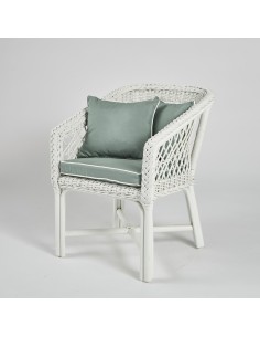 Fauteuil en rotin laqué blanc avec coussin PU040