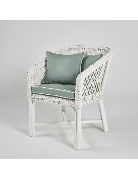 White lacquered rattan armchair with cushion PU040