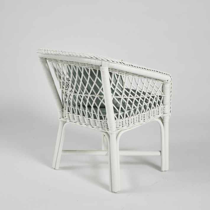 White lacquered rattan armchair - with removable cushion 040