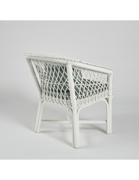 Fauteuil tressé rotin laqué blanc - avec coussin déhoussable 040