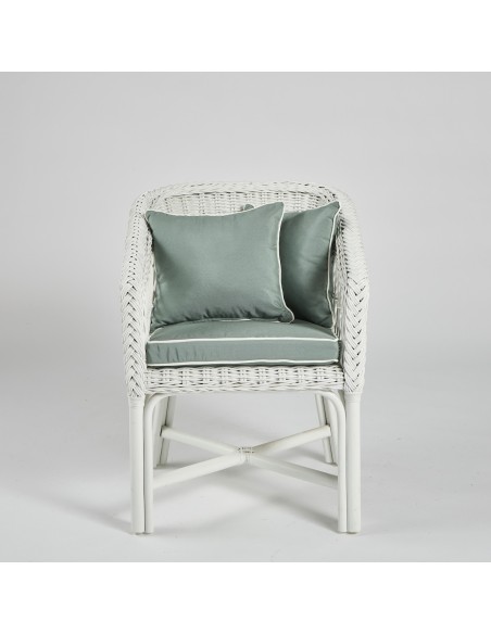 White lacquered rattan armchair - with removable cushion 040