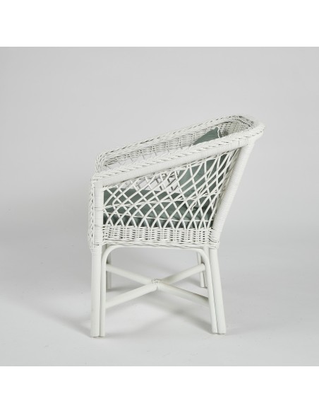 White lacquered rattan armchair - with removable cushion 040