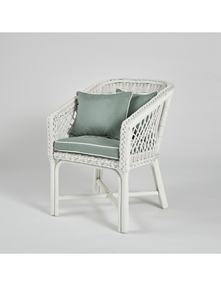 White lacquered rattan armchair - with removable cushion 041