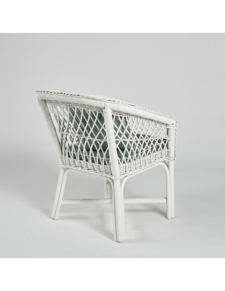Fauteuil tressé rotin laqué blanc - avec coussin déhoussable 041