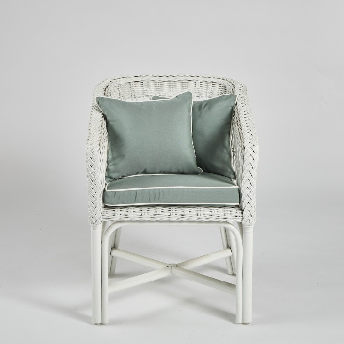 White lacquered rattan armchair - with removable cushion 041