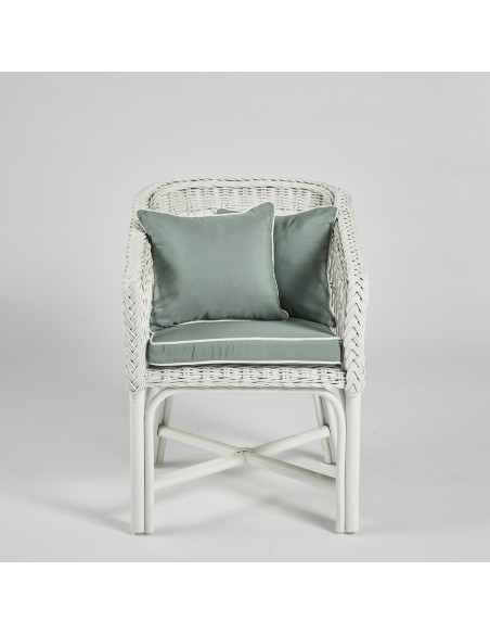 White lacquered rattan armchair - with removable cushion 041