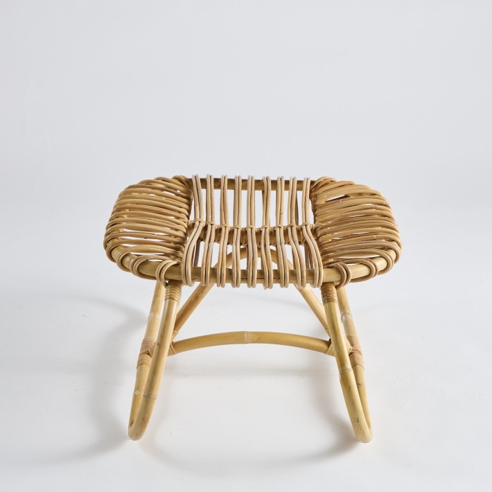 Natural rattan Boucle footstool - vintage 044