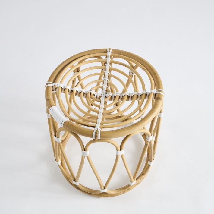 Vintage natural rattan Tambour footstool 049