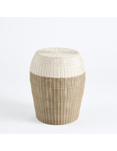 Small two-tone footstool, white resin - beige PU051