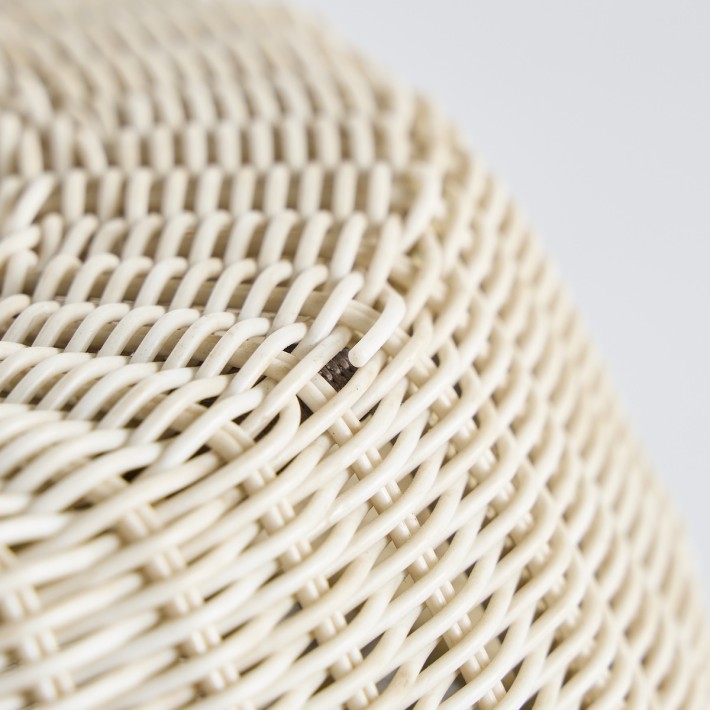 Small two-tone footstool, white resin - beige PU051